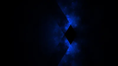 A sharp black diamond sits at the centre of two blue cloud formations that meet edge to edge, the rest of the frame fading to black.