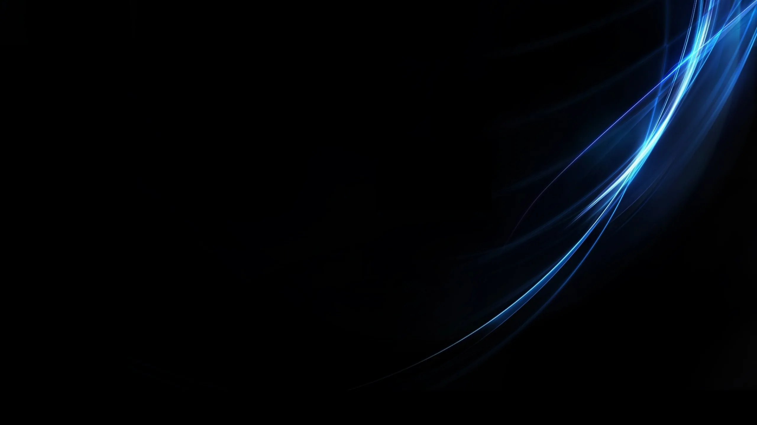 Three thin blue filaments sweep up out of the bottom right corner and thin away to nothing, the rest of the frame left solid black.
