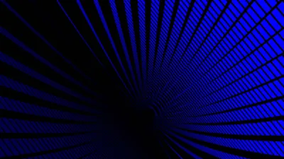 Rays of dotted halftone fan out from a dark point below centre, deepening from electric blue at the edges to solid black at the middle.