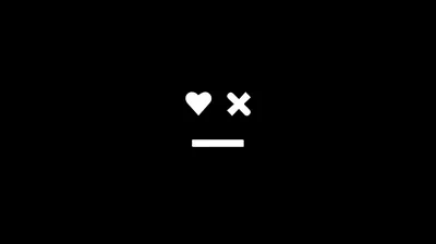 A tiny face made of three white marks — a heart, a cross and a short dash — floating in the middle of pure black, true #000000 for AMOLED.