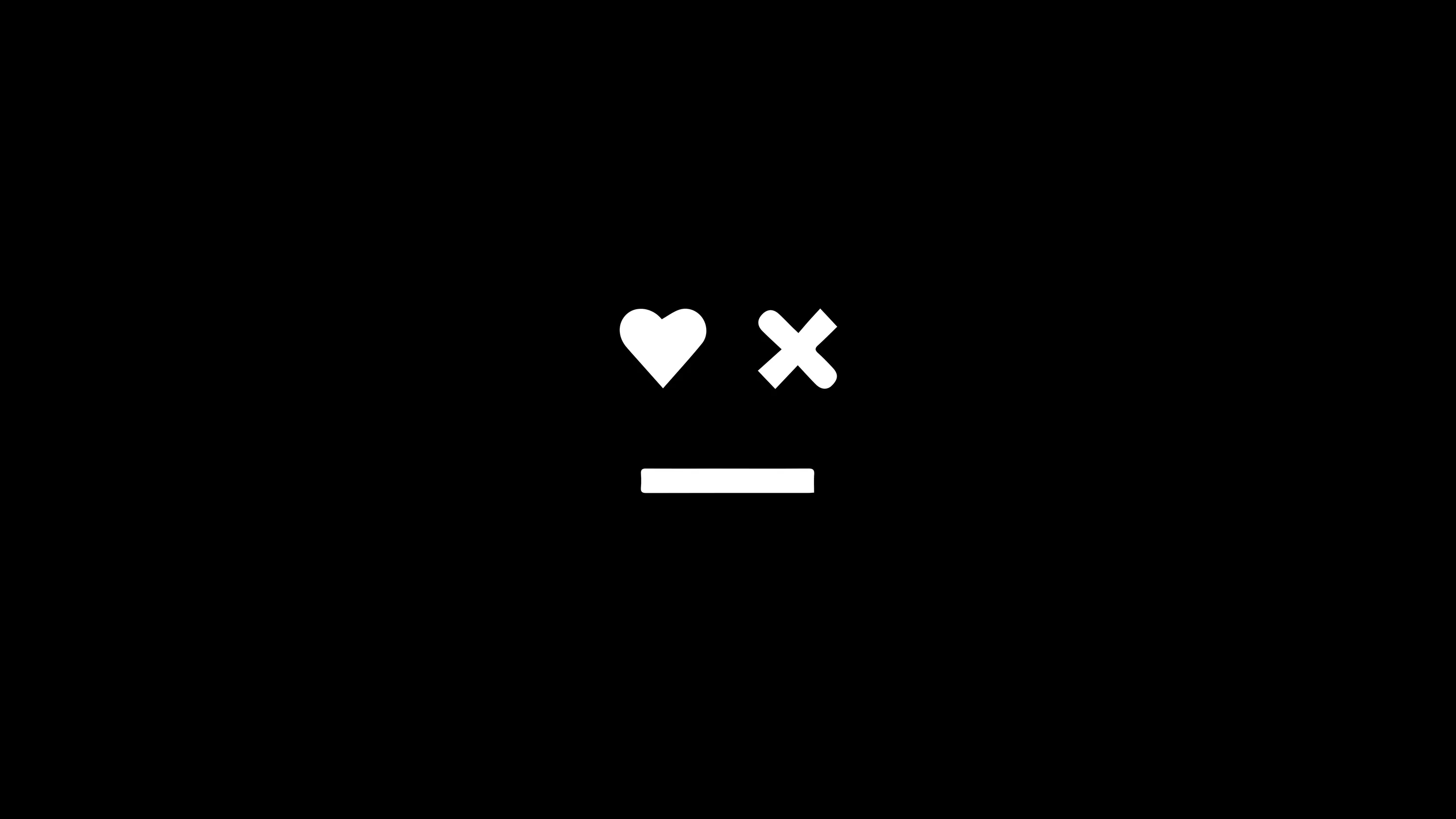 A tiny face made of three white marks — a heart, a cross and a short dash — floating in the middle of pure black, true #000000 for AMOLED.
