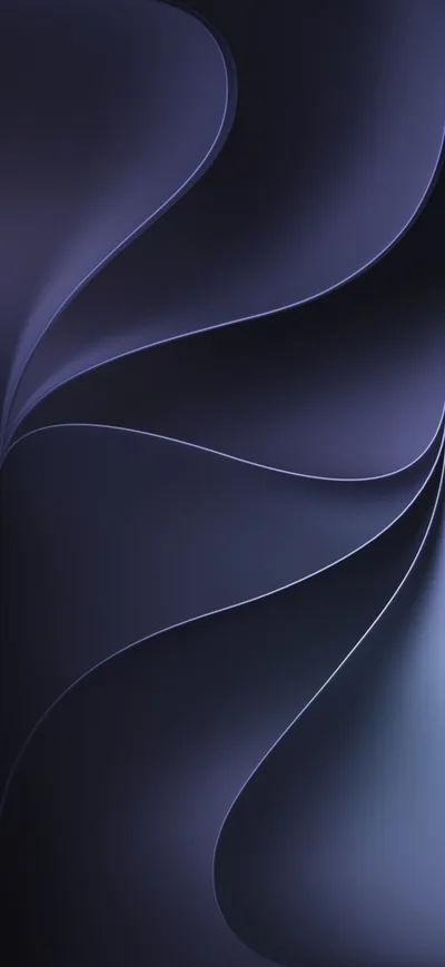 Wide ribbons of purple fold in on themselves from the left, catching a cold blue light along each crease before the bottom right turns pale.