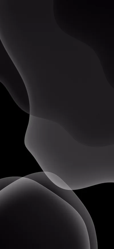 Rounded translucent forms overlap in smoke grey, one rising from the bottom edge and the rest tapering off into black at the corners.