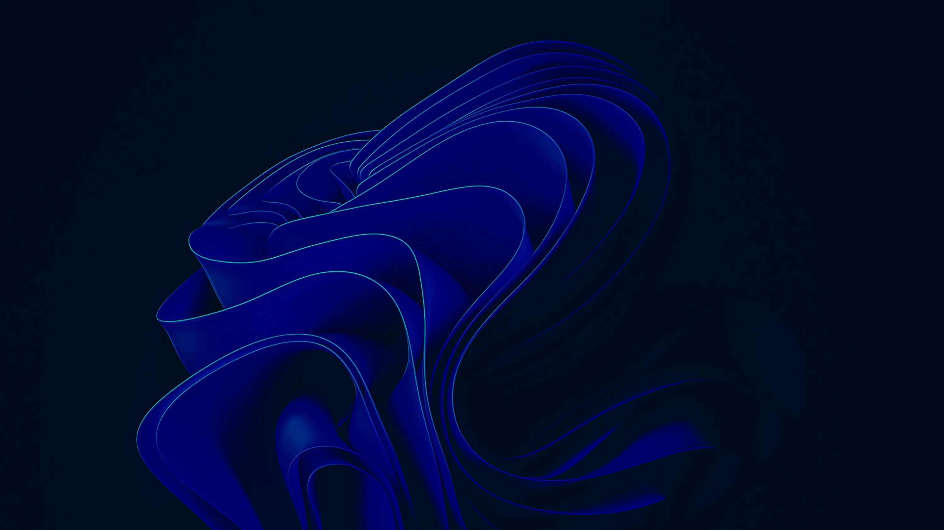 The Windows 11 bloom drawn as thin outlines only, cobalt ribbons looping across a midnight blue field with no fill inside.