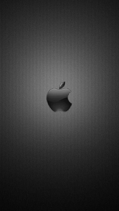 A fine woven grey mesh fills the screen, lit brightest at the centre where the Apple logo sits, with the corners falling to near black.