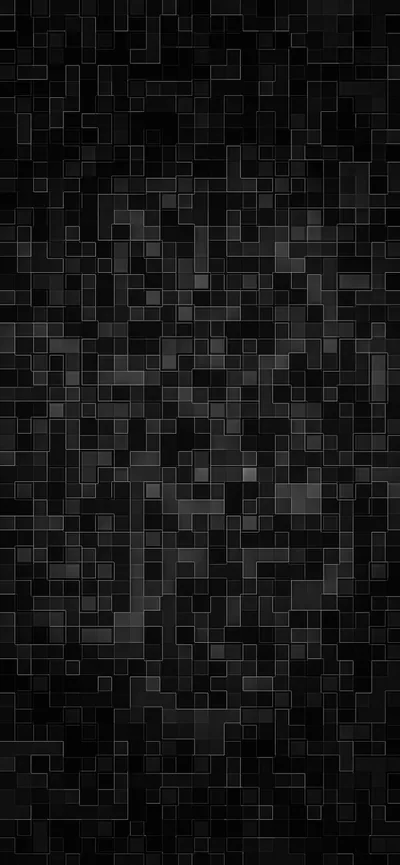 Thousands of small square tiles cover the tall frame in near-black greys, a slightly lighter cluster drifting through the middle.