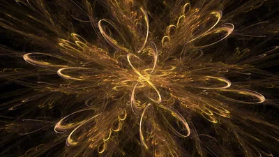 Fine threads of gold light loop out from a knotted centre like a firework mid-bloom, the corners falling to full black for OLED screens.