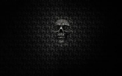 The skull is built out of the same tiny scrollwork that tiles the whole background, so it only surfaces where the pattern turns lighter.