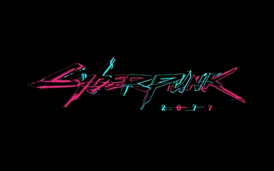 The glitched pink and blue logotype sits small in the middle of a wide black field, plenty of empty space around it.