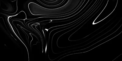 Glossy black currents fold over one another with thin silver lines tracing every ridge, the pattern loosening toward the right edge.