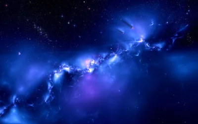 Blue and violet clouds run diagonally through the frame, densest and brightest at the centre, with a faint magenta tint below and black corners top-left and bottom-right.
