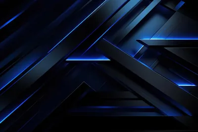 Angular metal slabs cross over each other in the dark, thin blue light lines burning along the exposed edges where they meet.