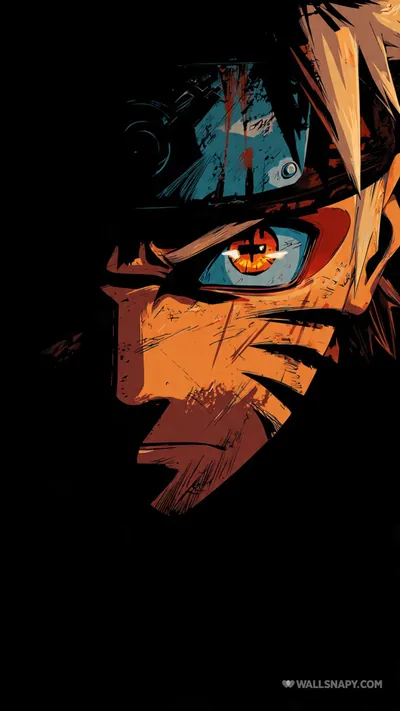 Half a face lit in orange with a blue-marked eye, the other half dropping into flat black — plenty of empty space up top for icons.