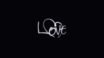 The word love drawn in one continuous white stroke, the L looping into a heart, centred on a black field with wide empty space around it.