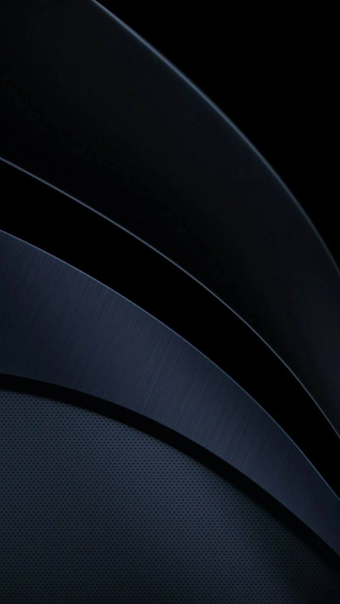 Broad curves of dark navy sweep from the lower left, each layer edged with a faint highlight against the black upper corner.