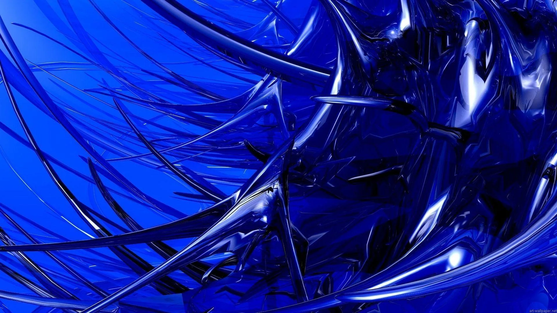 Sheets of cobalt glass crease and fold across the frame, white highlights tracing every sharp edge and spike.