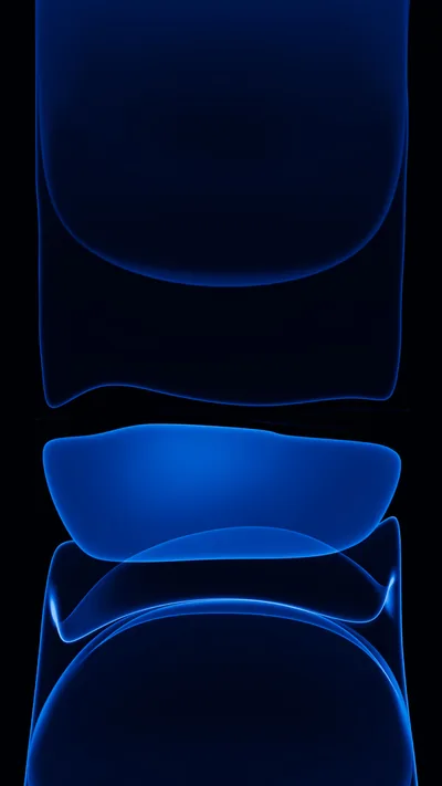 Stacked rounded shapes glow electric blue against a black background, their outlines sharpest where the curves press together.