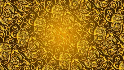 An ornamental damask of curling gold vines over a bronze ground, densest in the corners and opening slightly at the middle.