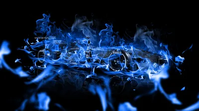 A horizontal burst of blue fire tears across the middle of a pure black field, tendrils of flame curling away above and below.