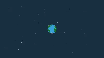 A small pixel-art Earth sits alone in the middle of a deep navy field speckled with white stars, leaving plenty of empty space for icons.