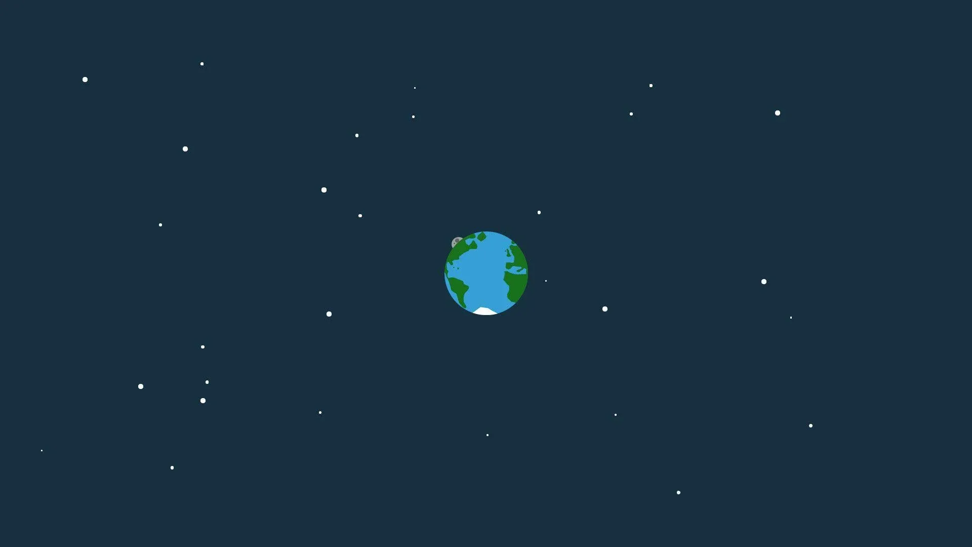 A small pixel-art Earth sits alone in the middle of a deep navy field speckled with white stars, leaving plenty of empty space for icons.