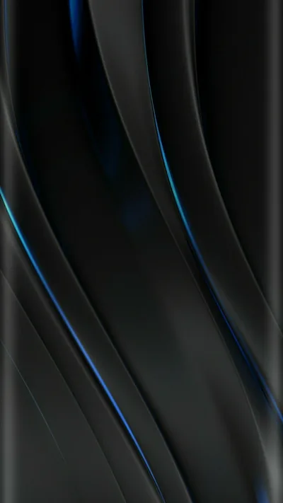 Vertical folds of near-black grey curve down the frame, thin lines of blue light tracing two of the creases against an otherwise dark field.