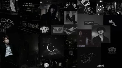 Small monochrome film shots tile the frame around a glowing crescent, a '25 Street' sign to the left and the word 'Black' set in the bottom corner.