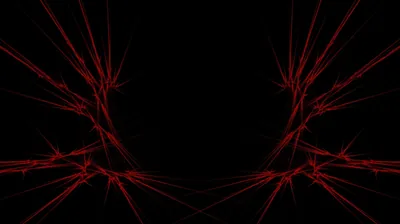 Sharp red filaments fan out symmetrically from both lower corners, leaving the top of the frame untouched.