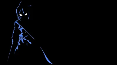 A hooded figure is drawn purely in thin blue light along the left edge, eyes lit white, with true black filling the rest for AMOLED screens.