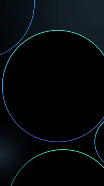Thin blue and green rings overlap across a charcoal gradient, the largest one leaving its centre open and empty.