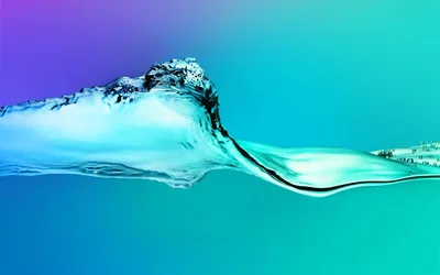 A single glass-clear wave rolls across the full width, its crest breaking left of centre, on a gradient running turquoise to magenta at the top left.