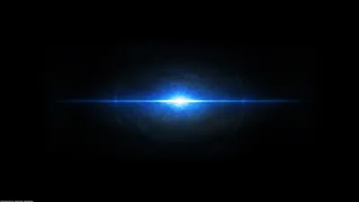 A thin blue lens flare cuts straight across the middle of a black frame, so the top and bottom thirds stay completely dark.