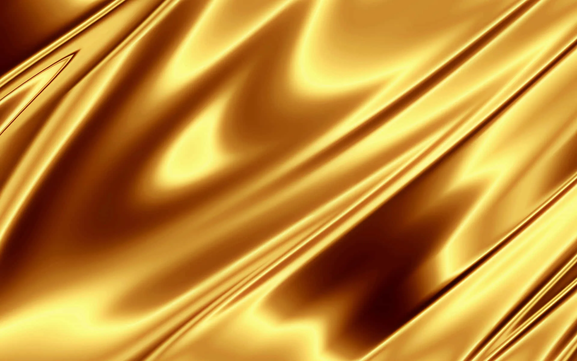 Glossy waves of gold cross the frame on the diagonal, dark troughs alternating with mirror-bright crests.