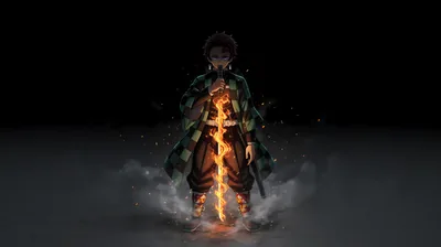 A lone swordsman stands in darkness with flame climbing his body in a thin vertical line, pale mist pooling around his feet.