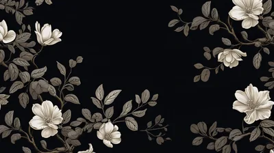 Pale magnolia blooms and grey-green leaves branch in from the left and right, leaving the centre of the frame clear.