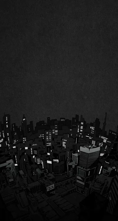 A dense grid of towers at night with only scattered window lights breaking the near-black, the upper third kept clear for the lock screen clock.