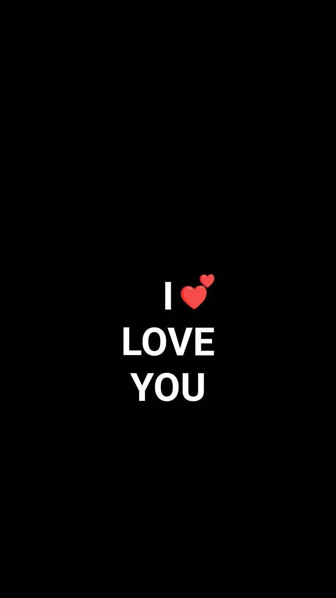Bold white capitals stacked on pure black read I LOVE YOU, a single small red heart set beside the first line and true #000000 everywhere else.