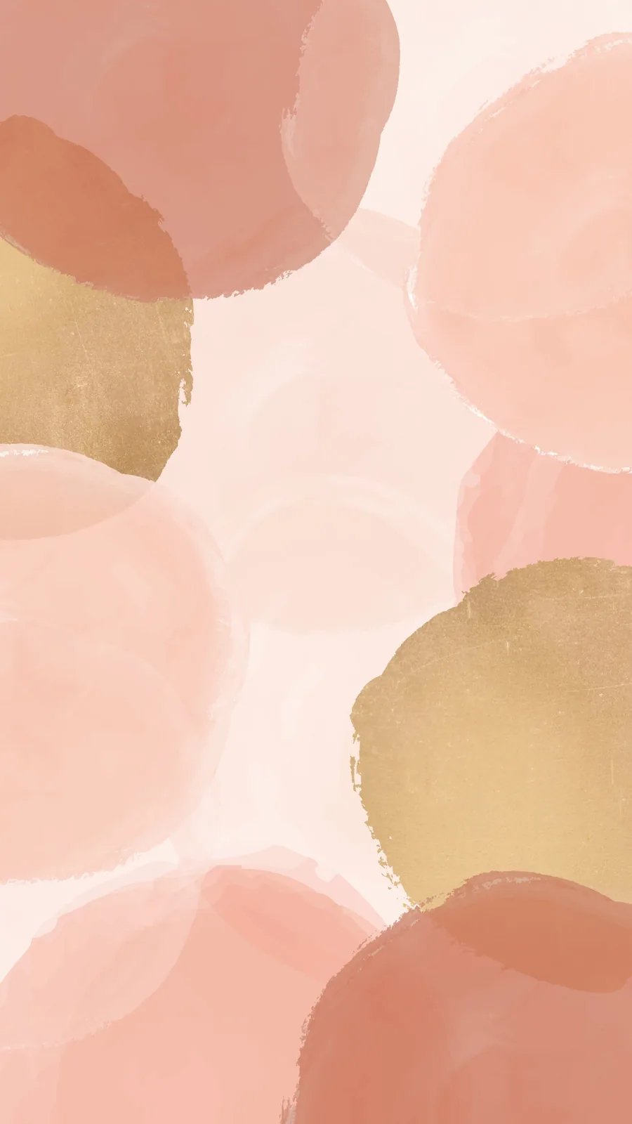 Overlapping watercolor circles in blush, rose, and metallic gold fill the frame, tones soft and flat enough that nothing fights the lock-screen clock.