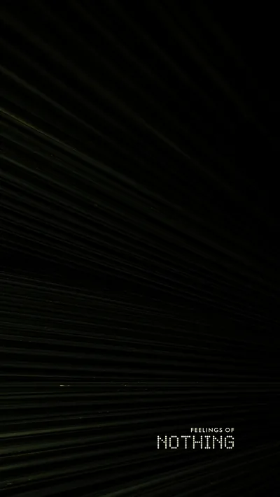Fine green-grey rays sweep down from the top left across black, with small type reading Feelings of Nothing set low on the right.