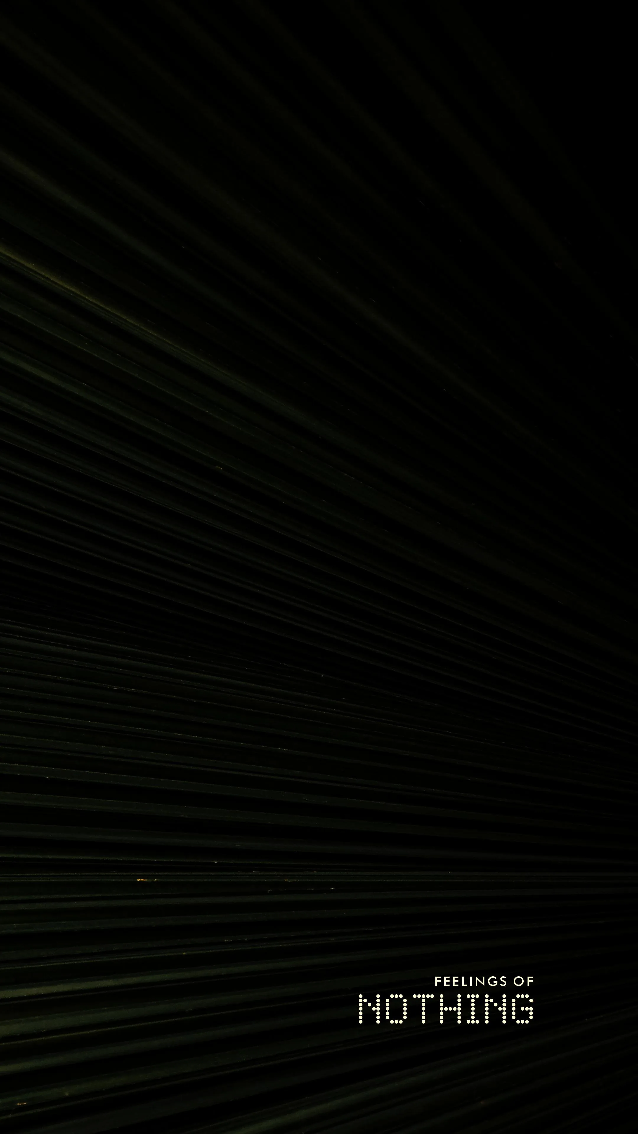 Fine green-grey rays sweep down from the top left across black, with small type reading Feelings of Nothing set low on the right.