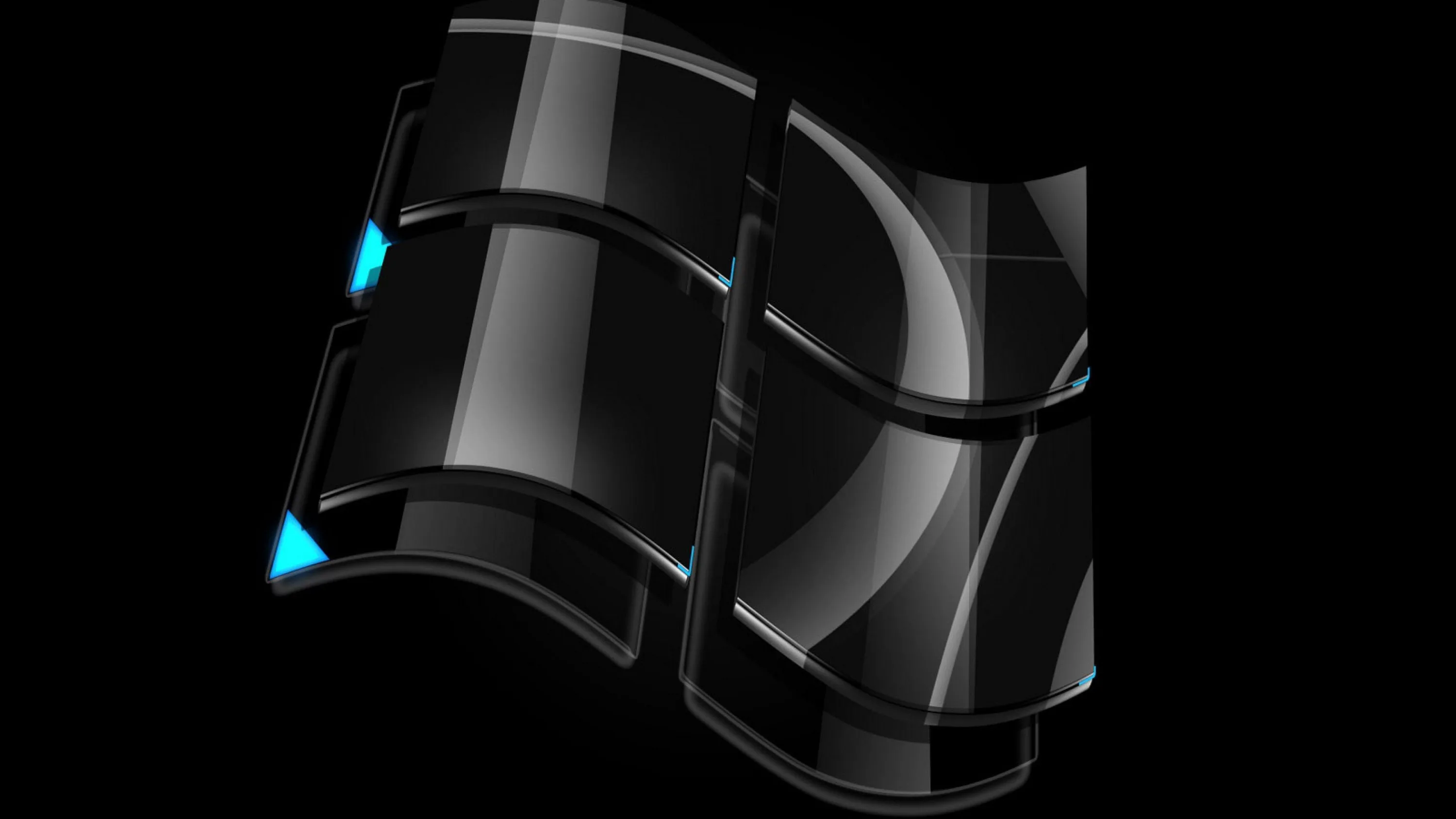 The waving window mark rendered in dark glass, cyan light catching along two of its inner edges.