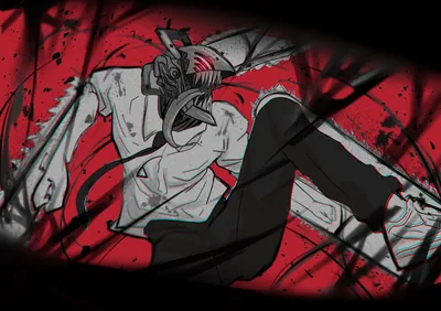 Seen through an oval vignette: a masked figure in a white shirt and black tights tumbles across a blood-red field streaked with ink splatter.
