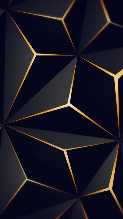 Deep navy facets stack up a tall frame with thin gold lines tracing every edge, brightest where three panels meet near the top.