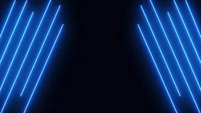 Two fans of slanted blue tubes light the left and right edges, while the whole centre stays black, clear space for a clock or app grid.