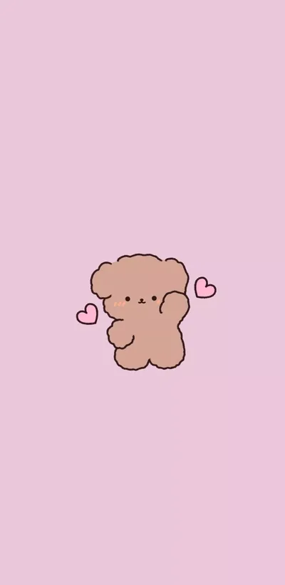 One small fluffy bear waves between two hearts at dead centre, the rest plain lilac; on this pale ground dark widgets stay readable.