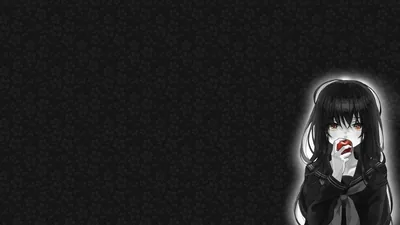 A faint damask texture covers the black field, a uniformed girl outlined in white light in the bottom right corner, the rest left clear for icons.