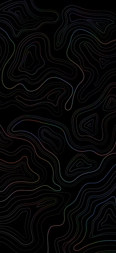 Thin contour rings loop around each other like a map of hills, a trace of red and blue picked up where the lines double back.