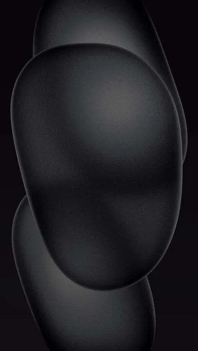 Three smooth black shapes overlap down a tall frame, each edge separated by a thin band of grey light.