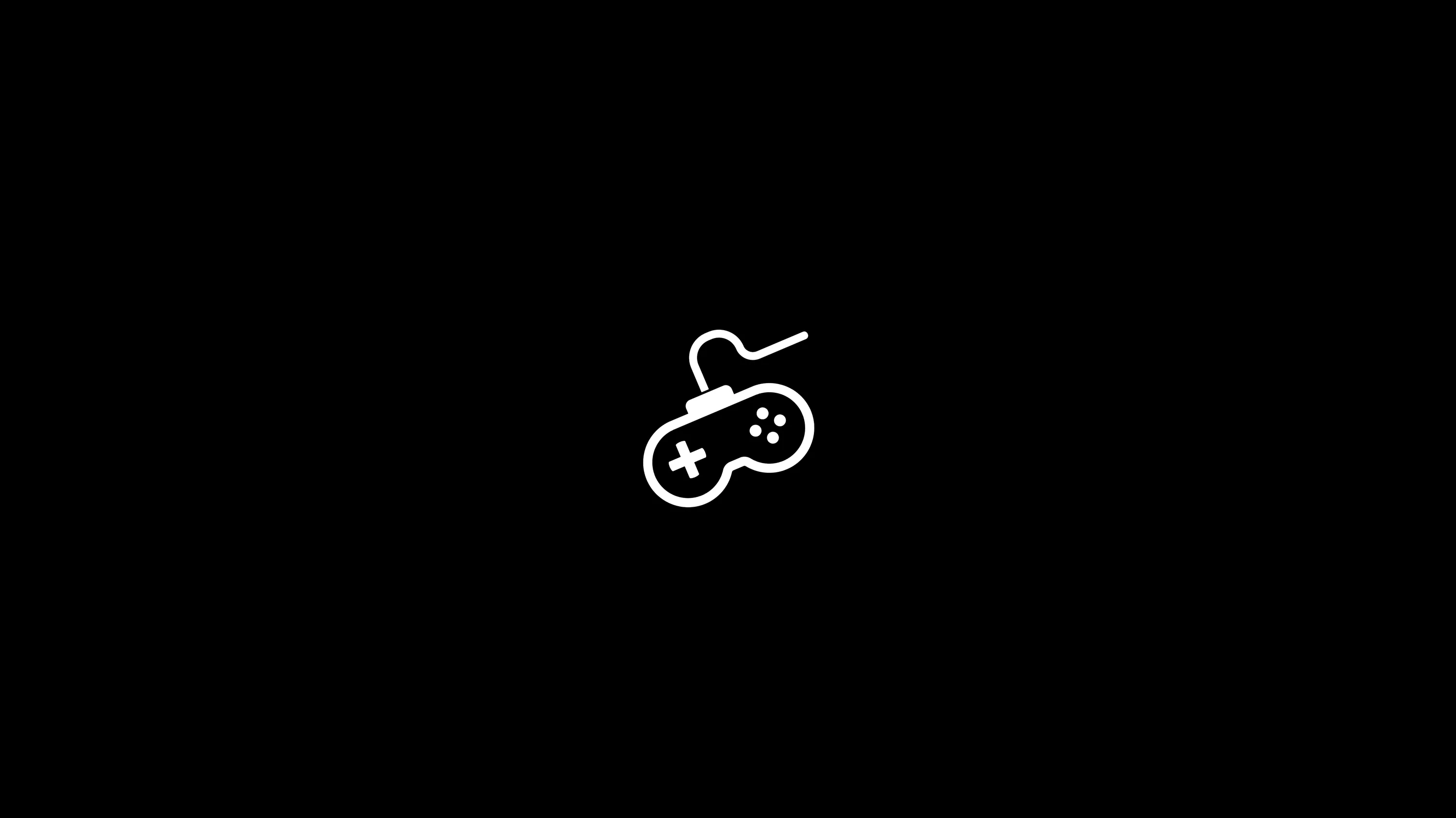 A small line-drawn game controller floats near the centre of true black, leaving the whole frame clear for icons.