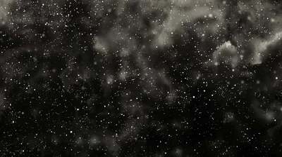 White specks scatter over charcoal cloud in a heavily grained monochrome frame, closer to drifting snow than to a clear night sky.